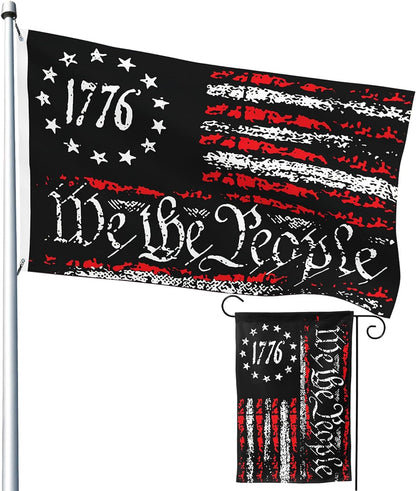 We The People 1776 Flag Vintage USA Flag 4x6 Ft and Garden Flags 12x18 Inch Independence Day Constitution American Flag for Outdoor Indoor Decorations Parade